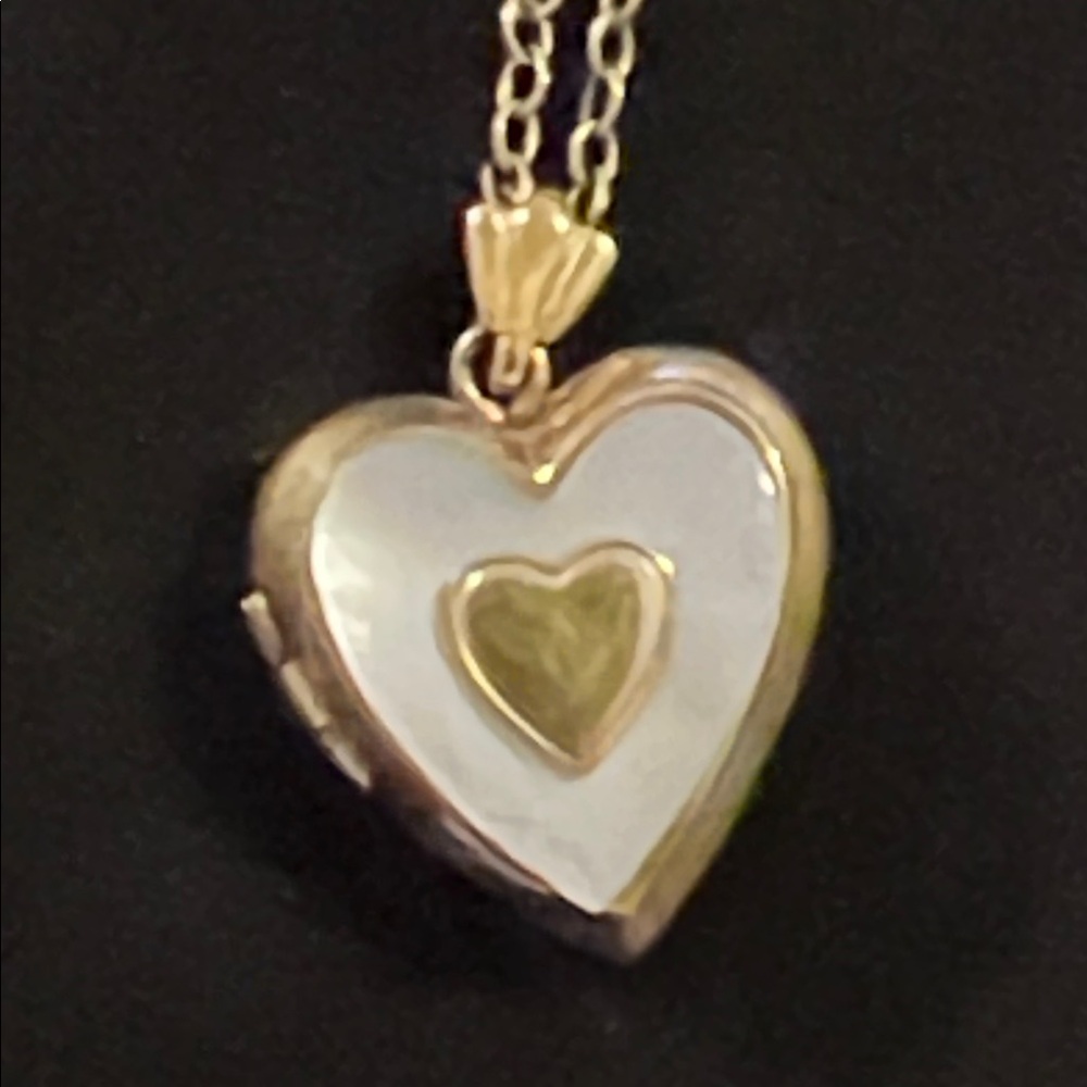 Antique 10k Gold fill over Sterling Silver heart locket necklace 14”